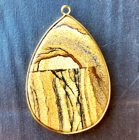 New Picture Jasper Gold Wrapped Teardrop Pendant - Picture 7 of 9